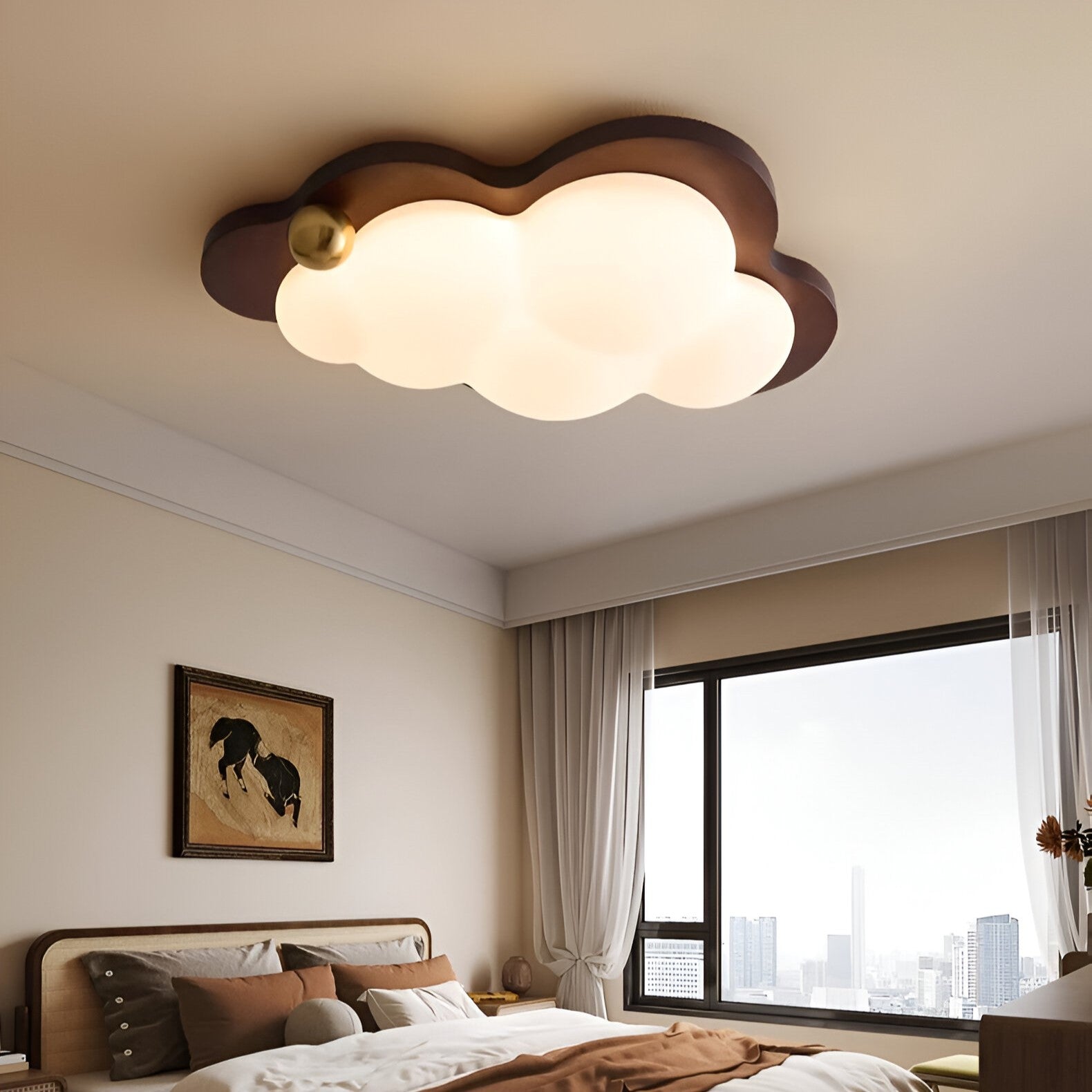 Celestra - Lampada a soffitto LED in legno dallo stile vintage