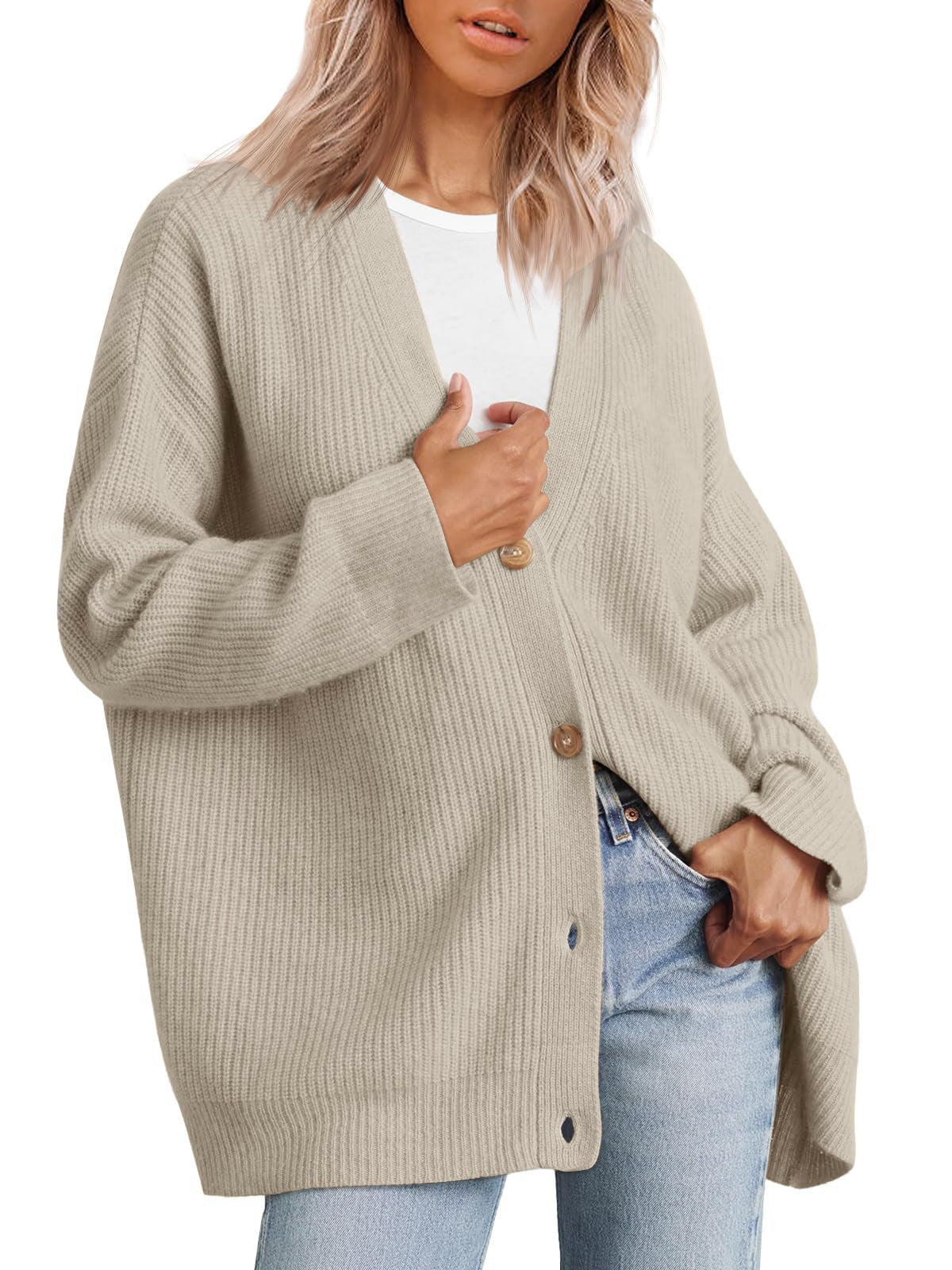 Women's Striped Knit Cardigan with Button-Up Closure in Relaxed Fit