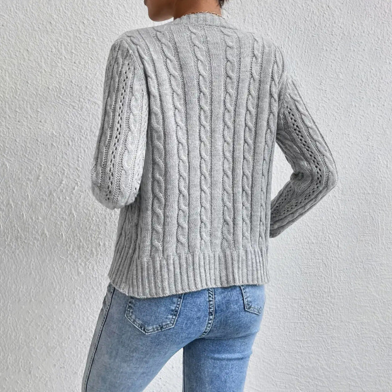 Button-Front Fitted Cable Knit Cardigan for Women
