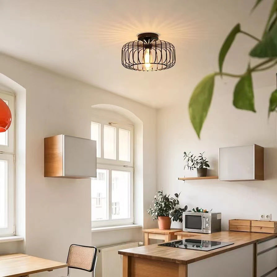 Nerassa - Lampada a soffitto in stile gabbia per uccelli, design industriale moderno, colore nero
