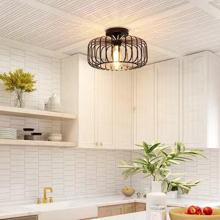 Nerassa - Lampada a soffitto in stile gabbia per uccelli, design industriale moderno, colore nero