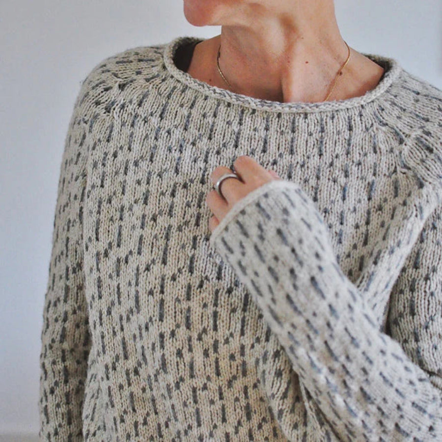 Women's Textured Knit Sweater with Round Neck and Ribbed Hem and Cuffs