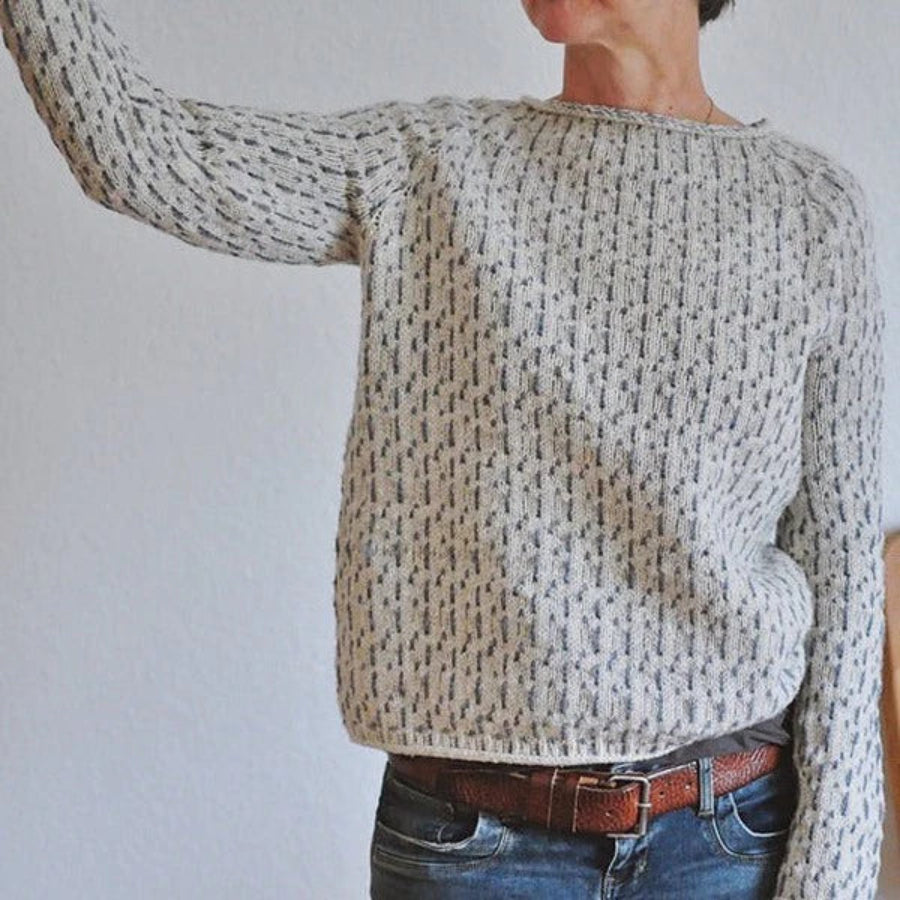 Women's Textured Knit Sweater with Round Neck and Ribbed Hem and Cuffs