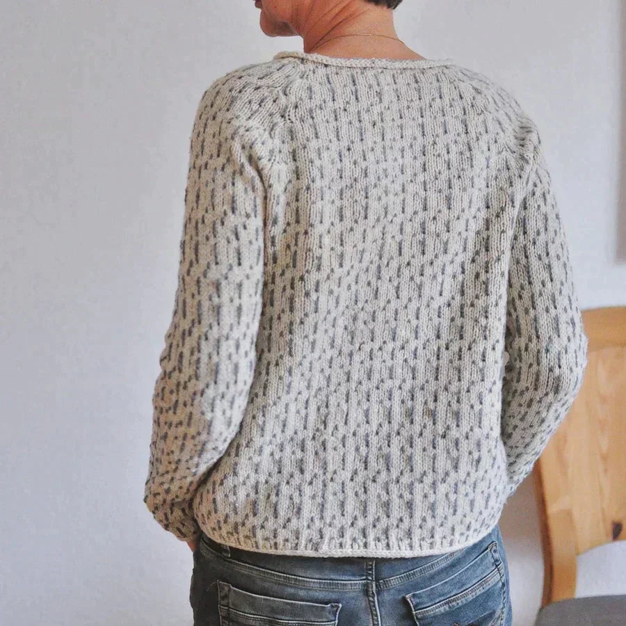 Women's Textured Knit Sweater with Round Neck and Ribbed Hem and Cuffs