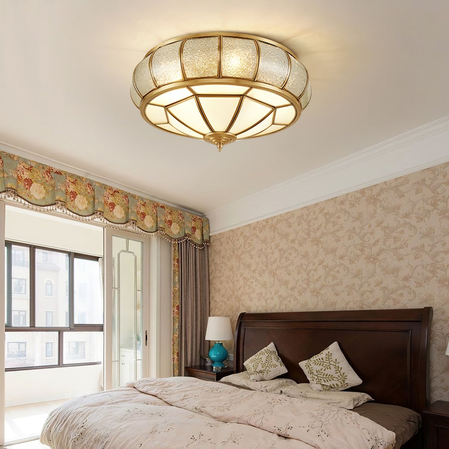 Delmira - Lampada da soffitto rotonda in vetro decorativo
