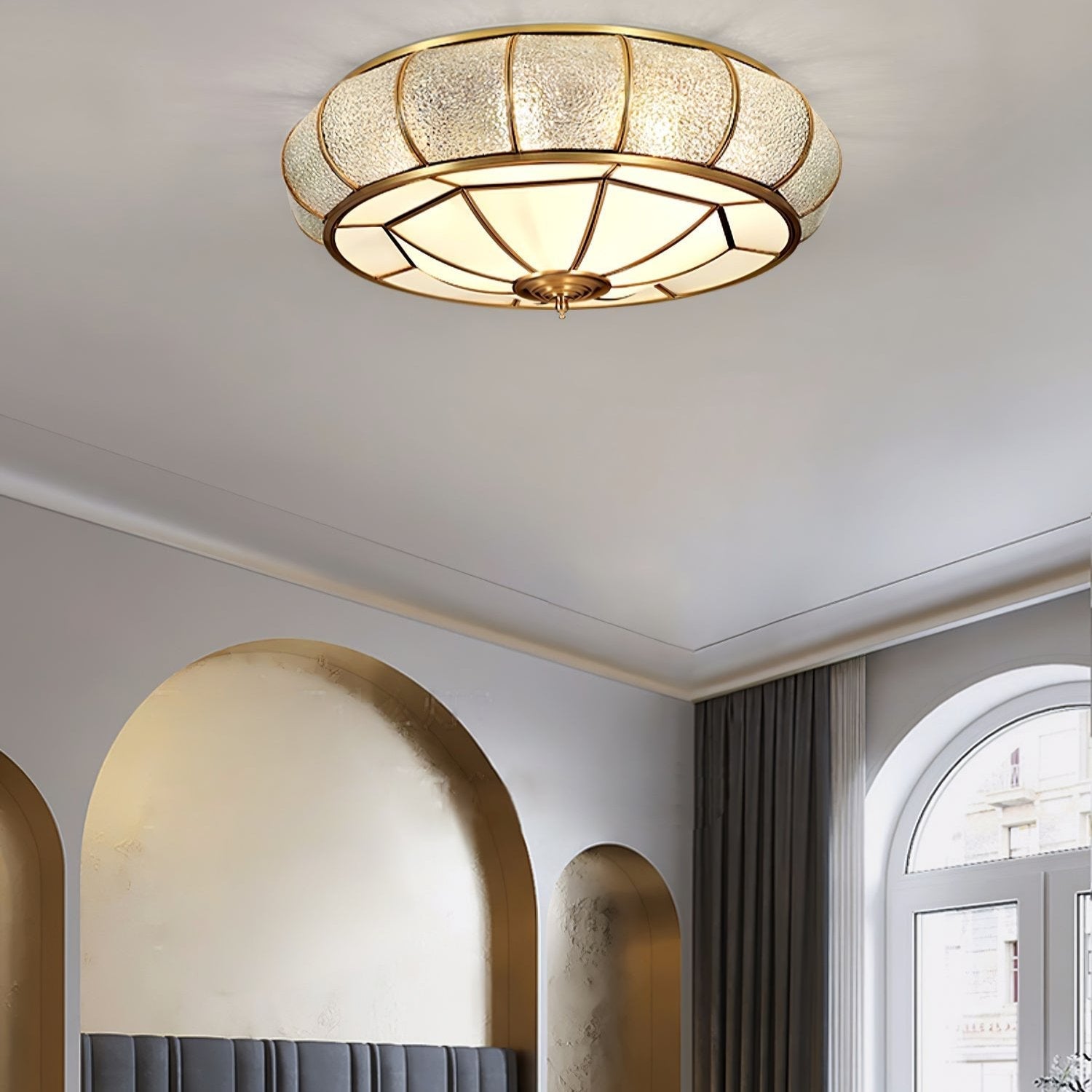 Delmira - Lampada da soffitto rotonda in vetro decorativo