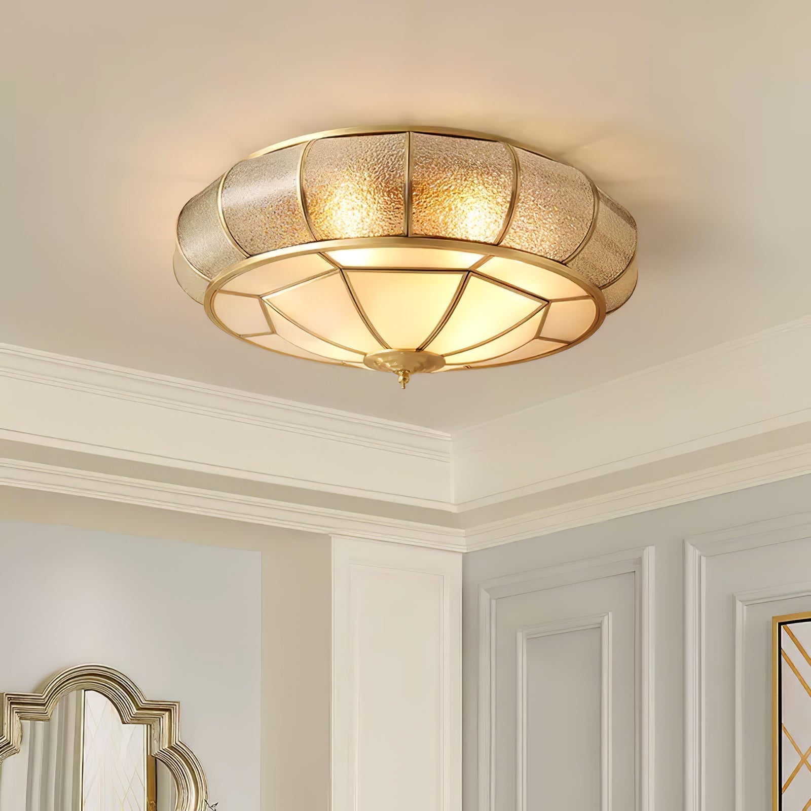Delmira - Lampada da soffitto rotonda in vetro decorativo