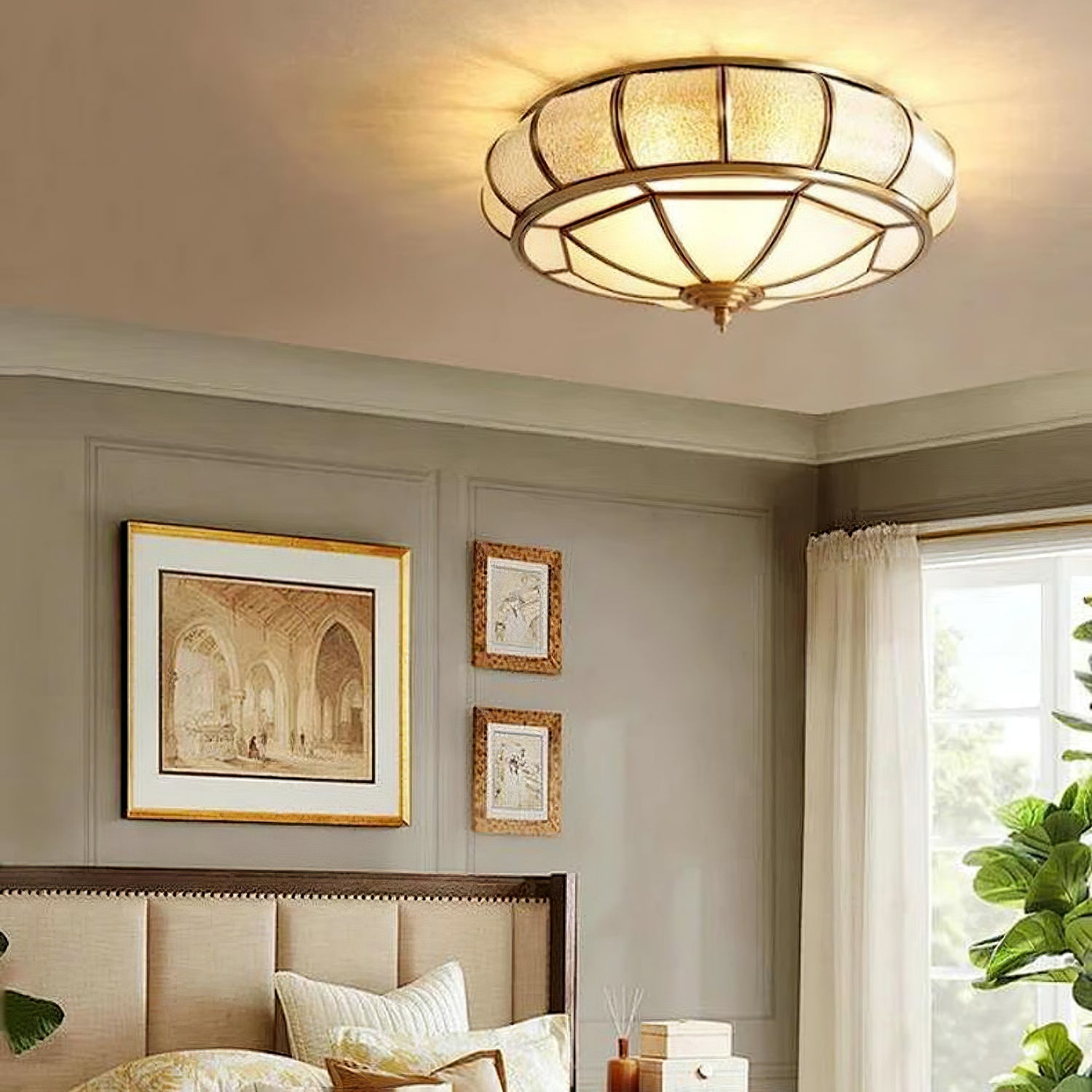 Delmira - Lampada da soffitto rotonda in vetro decorativo
