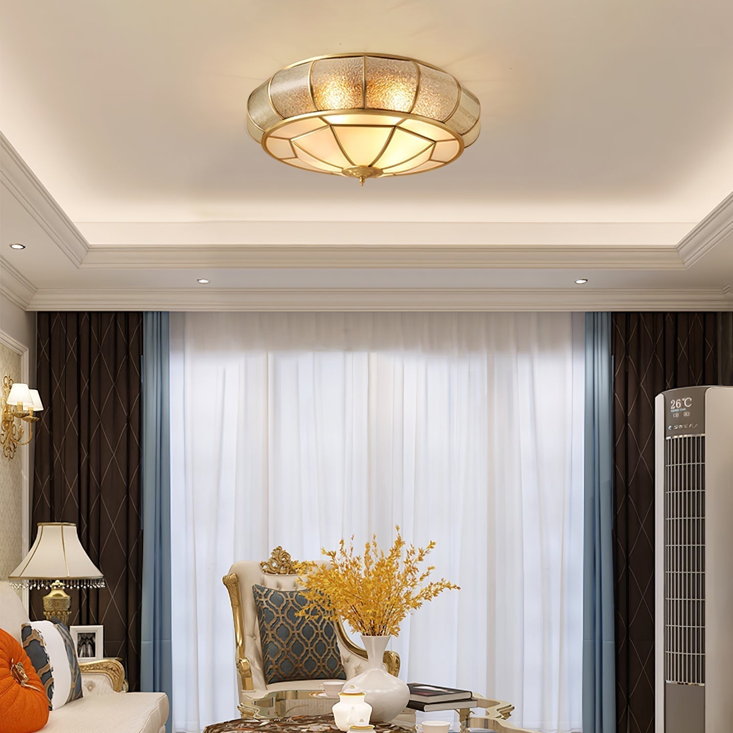 Delmira - Lampada da soffitto rotonda in vetro decorativo