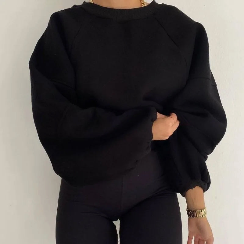 Women's Casual Sweater with Round Neck and Long Balloon Sleeves