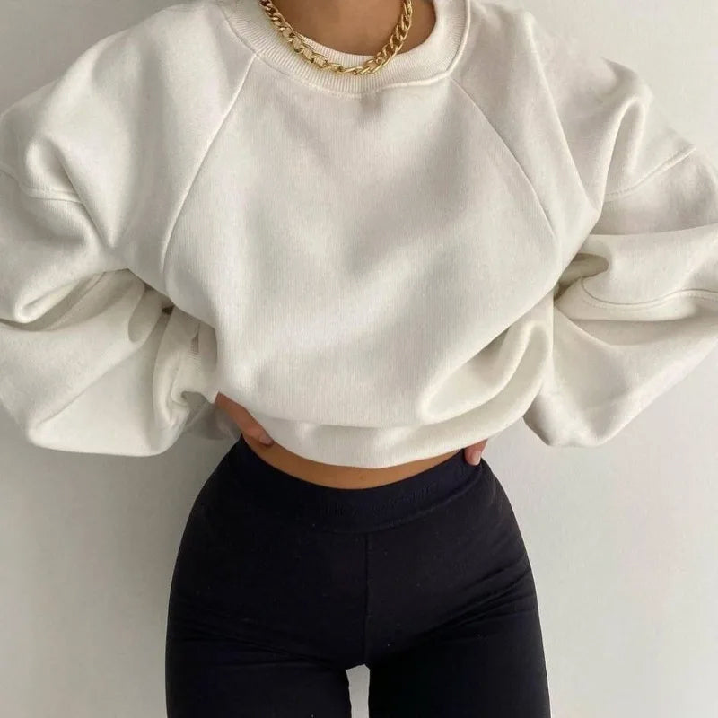 Women's Casual Sweater with Round Neck and Long Balloon Sleeves