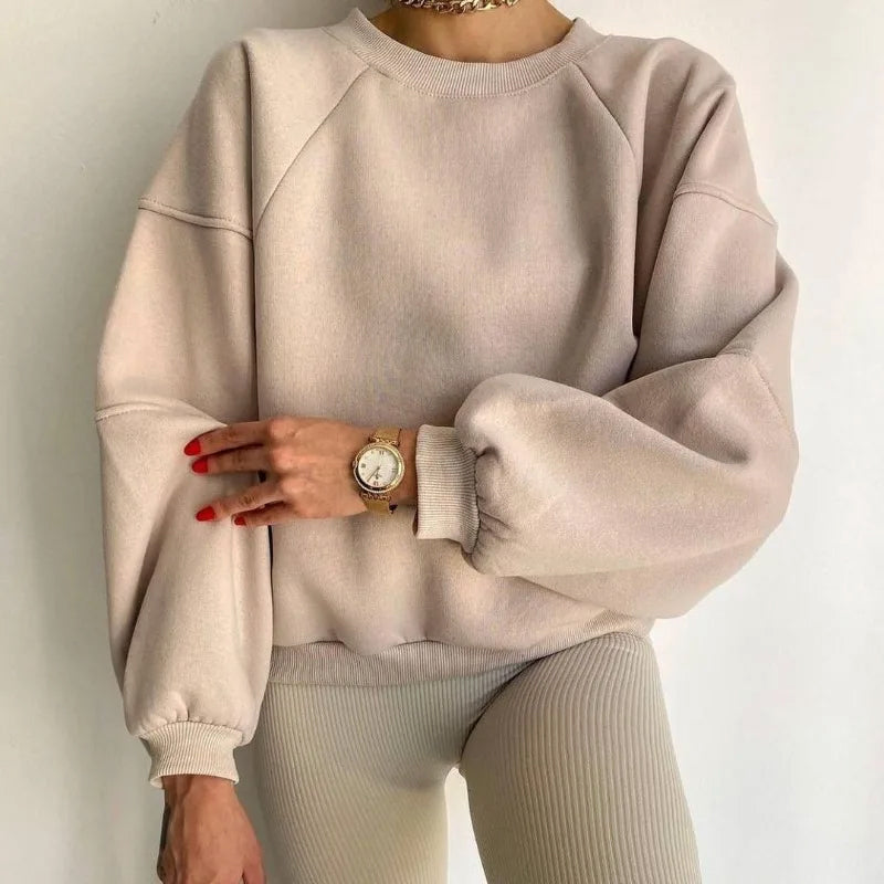 Women's Casual Sweater with Round Neck and Long Balloon Sleeves