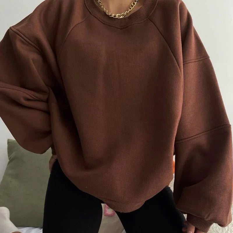 Women's Casual Sweater with Round Neck and Long Balloon Sleeves