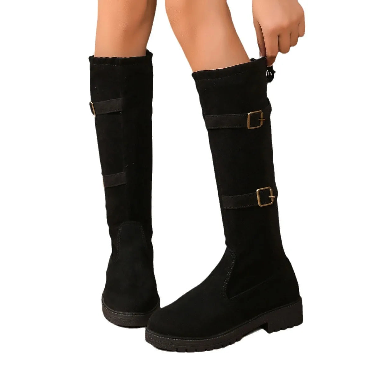 Black Knee-High Boots for Women with a Timeless Silhouette and Low Heels