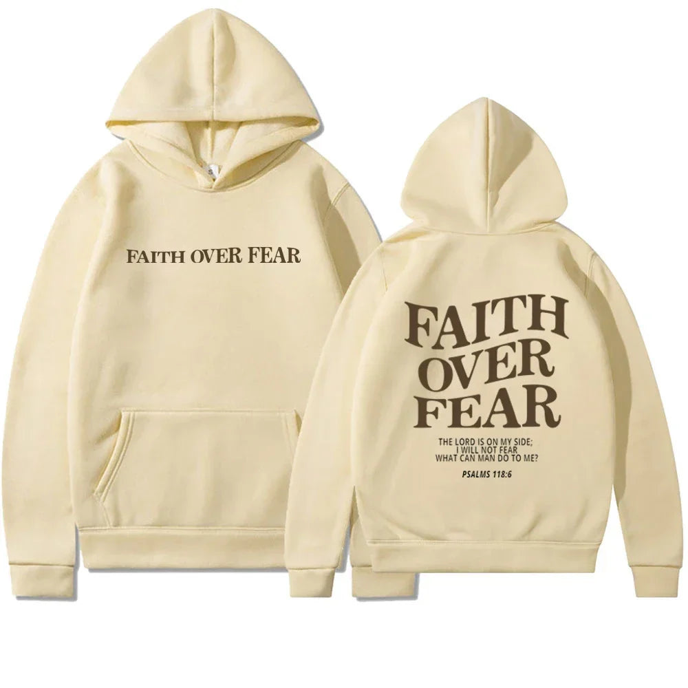 Women's Oversized Hoodie Featuring 'Faith Over Fear' Bible Verse