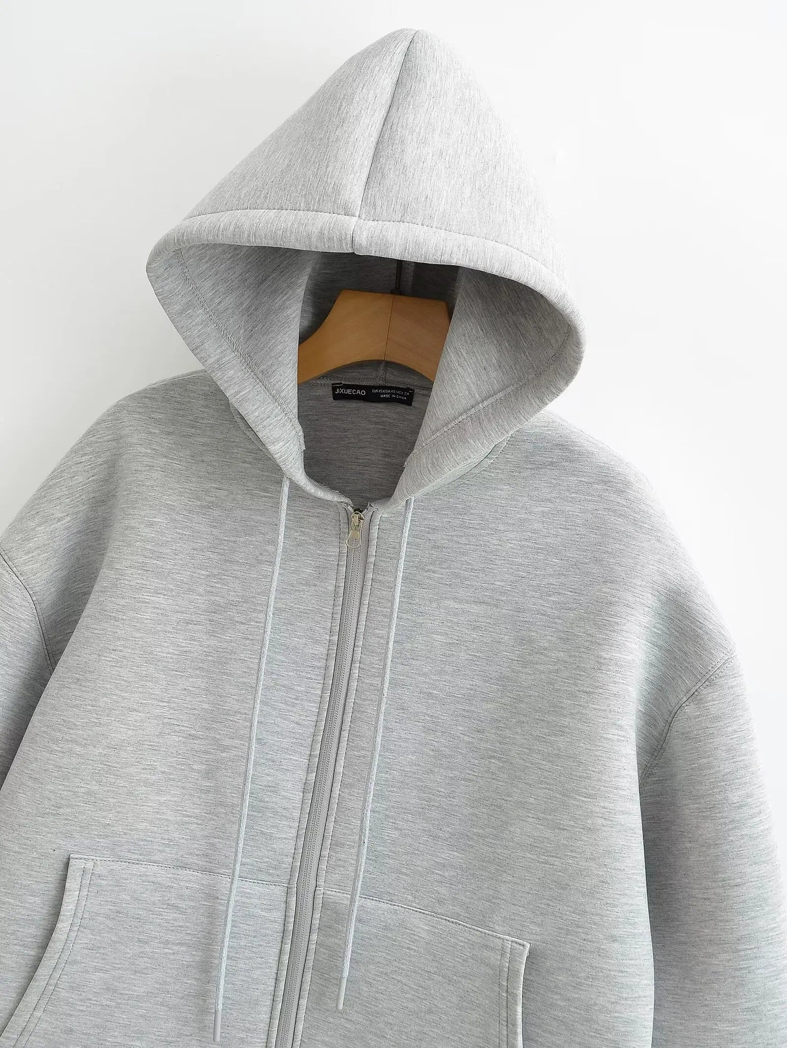 Women's Relaxed Zip-Up Hoodie with Drawstring Hood and Pockets