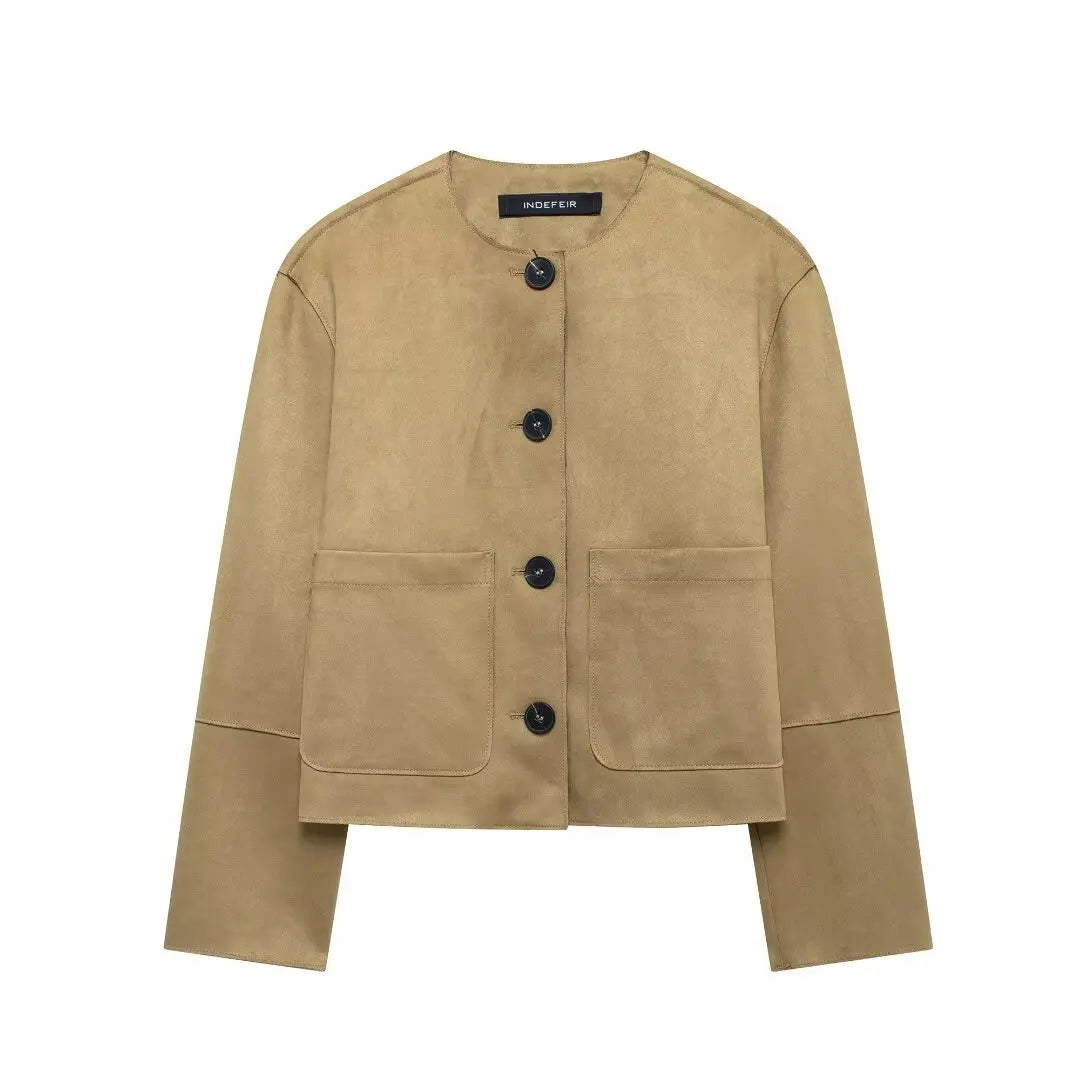 Simple Women's Varsity Bomber Jacket with Button-Up Design