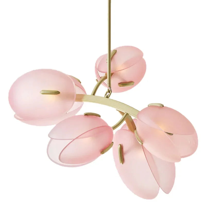 Calypso - Lampada da soffitto in vetro con tulipani rosa in stile scandinavo
