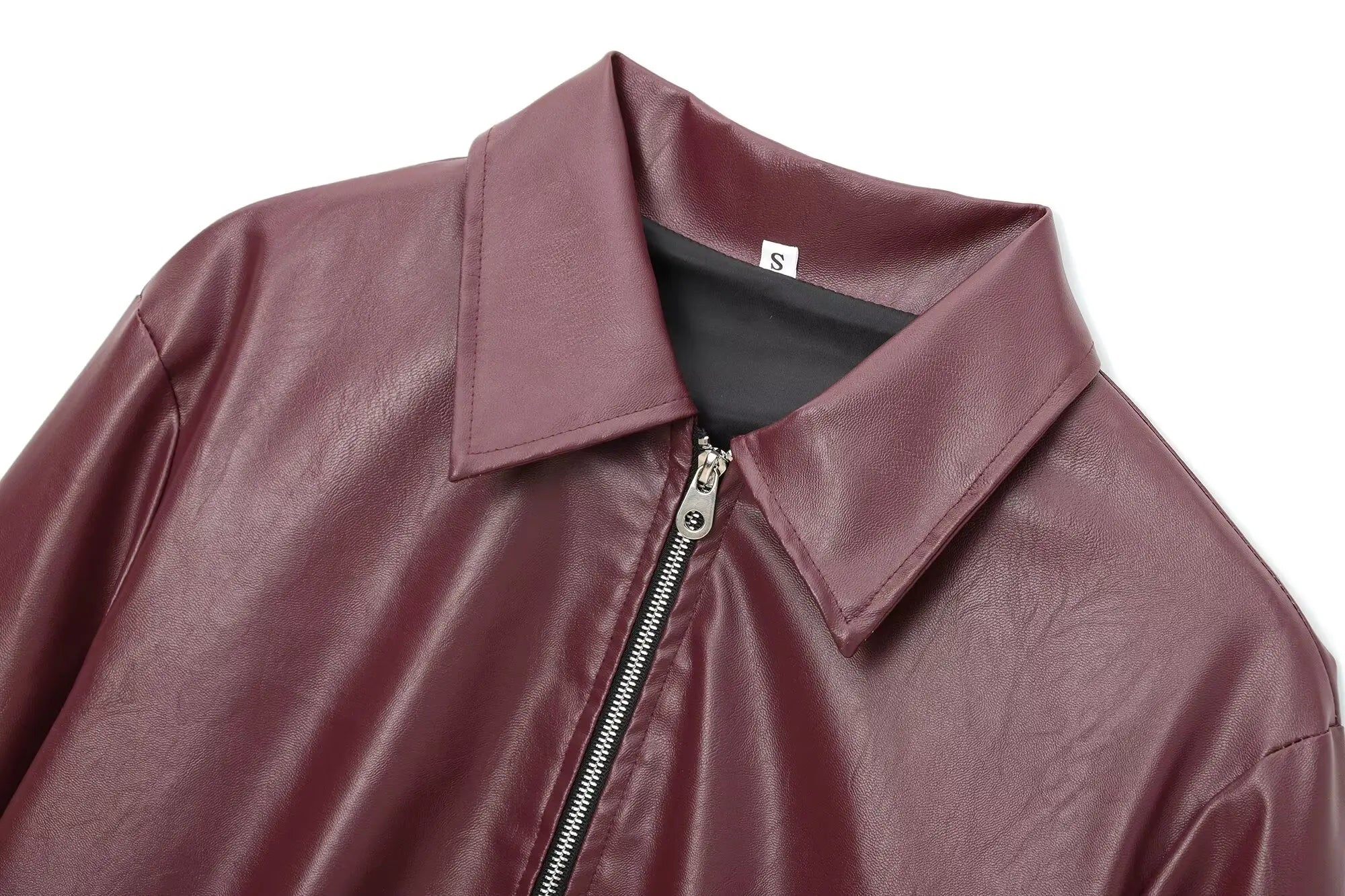 Women's Zipper-Front Leather Jacket with Classic Lapel Collar