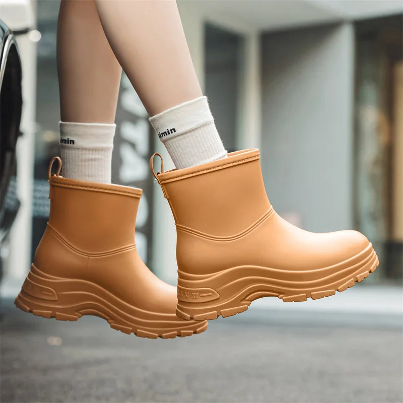 Waterproof Mid-Calf Boots for Women with Slip-Resistant Thick Sole