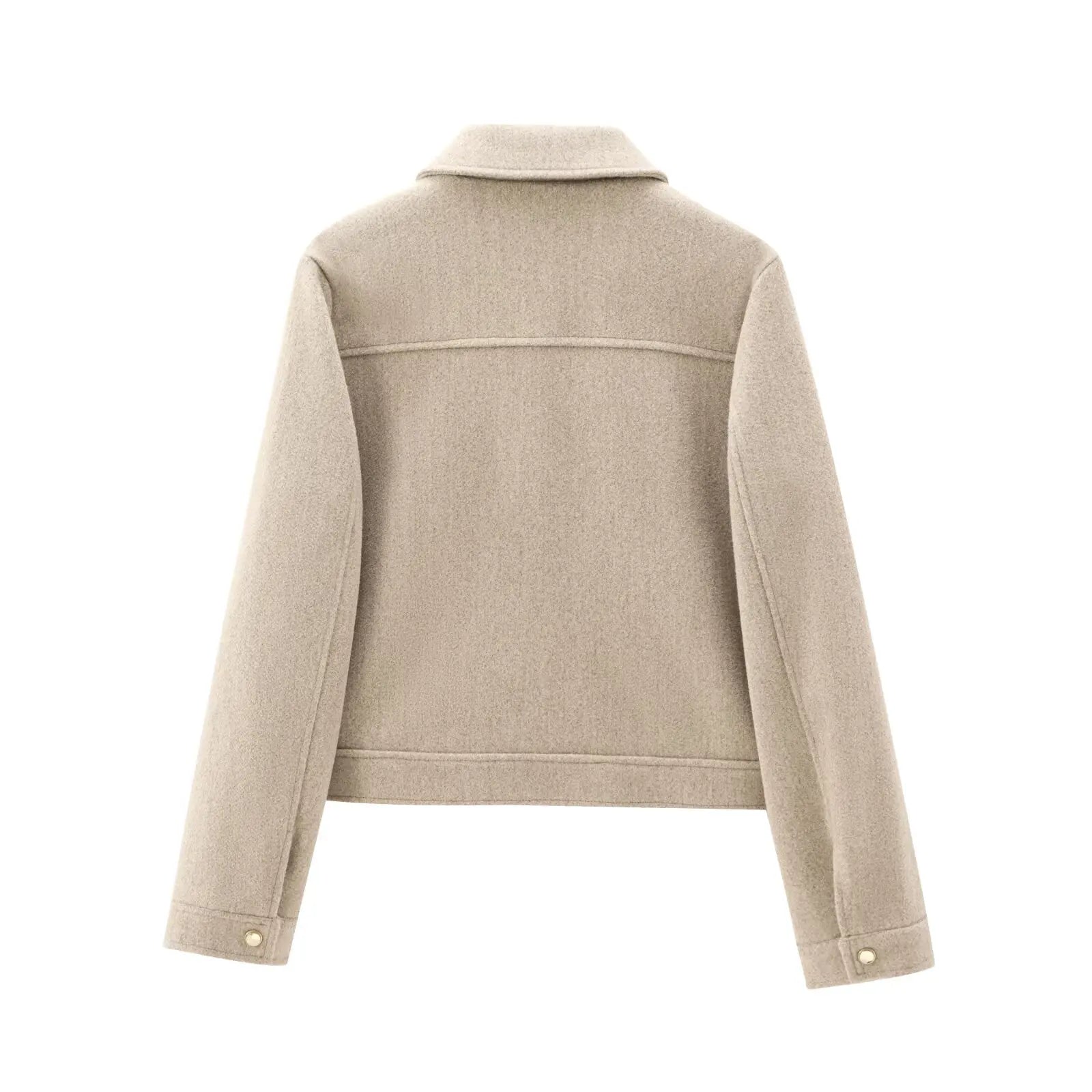 Women's Zip-Up Bomber Jacket with Short Lapels and Flap Pockets