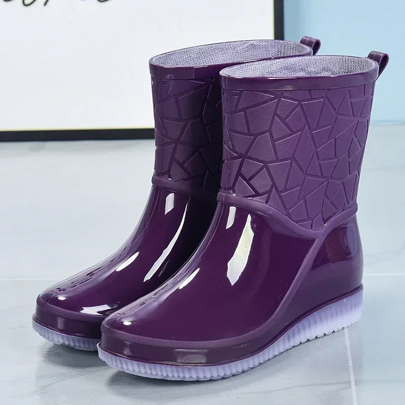 Lightweight Non-Slip Mid-Calf Rain Boots for Women - Waterproof Design