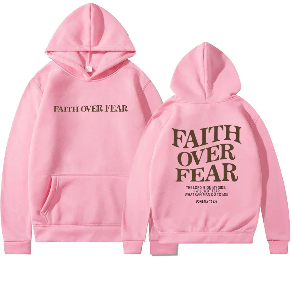 Women's Oversized Hoodie Featuring 'Faith Over Fear' Bible Verse