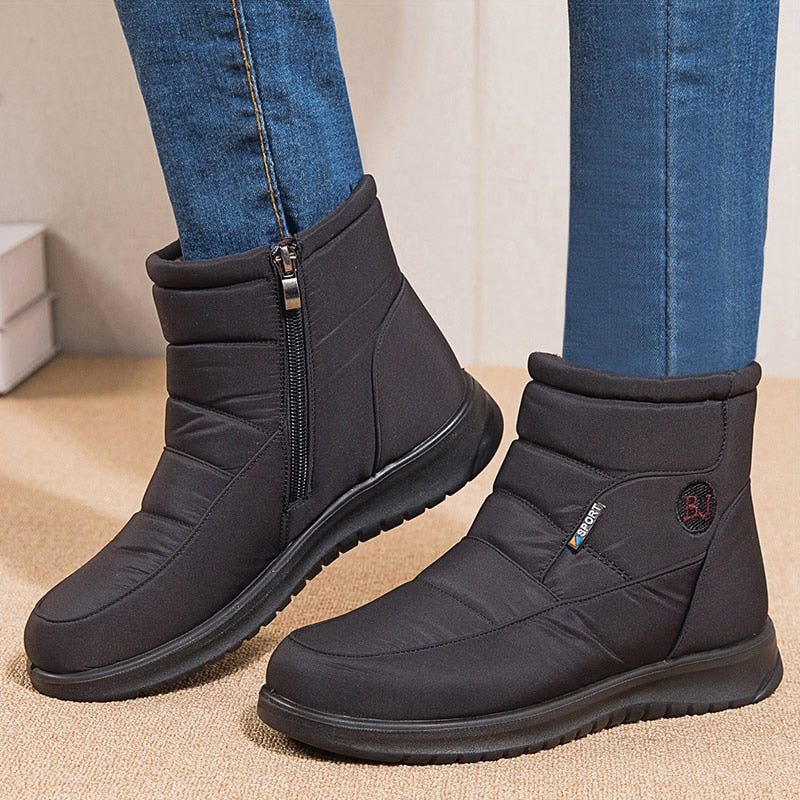 Winter Women's Quilted Ankle Boots with Fur Lining and Non-Slip Sole