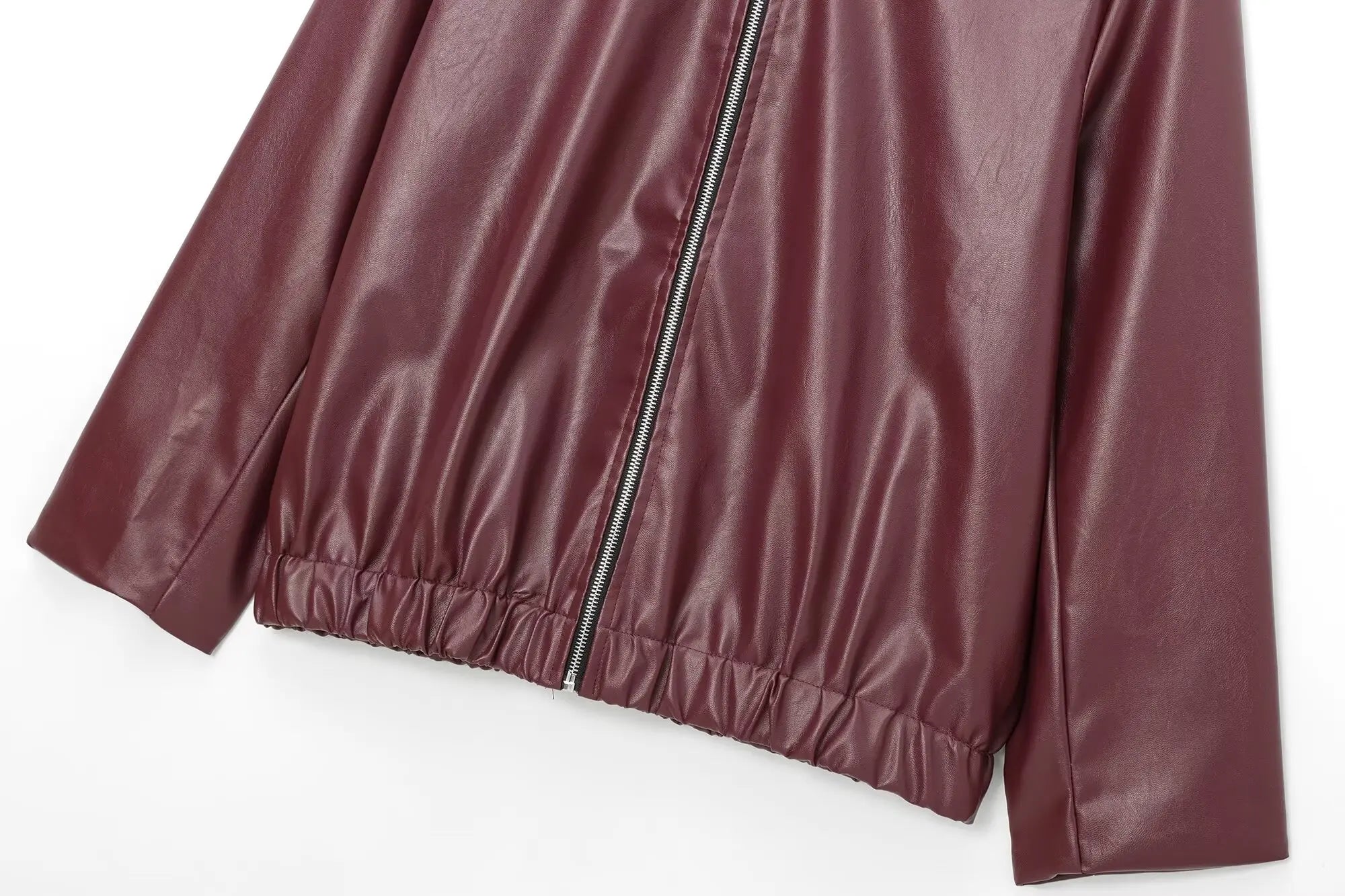 Women's Zipper-Front Leather Jacket with Classic Lapel Collar