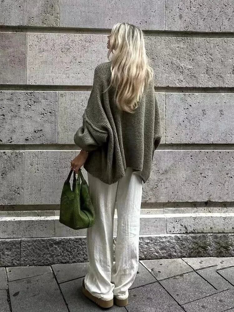 Womens Bat Sleeve Cardigan with Lapel and Metal Button Details