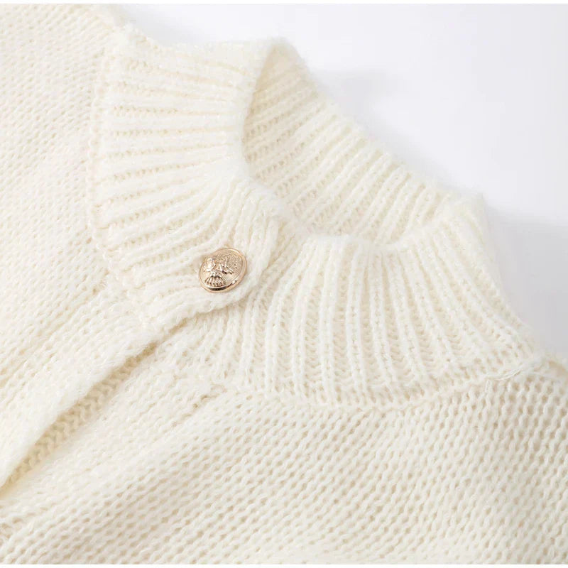 Women's Knit Button Cardigan with Ribbed Neckline and Cuffs