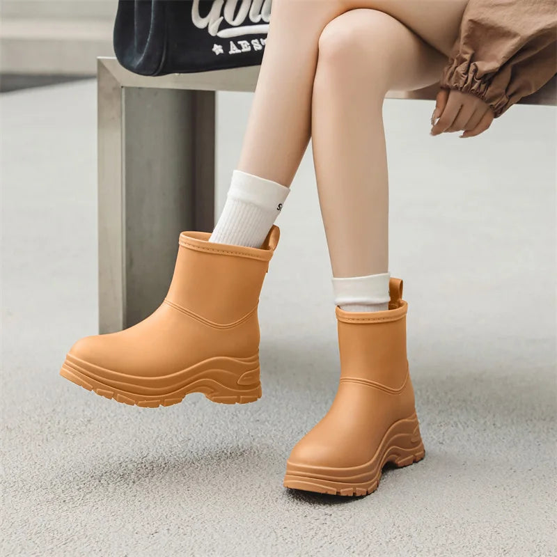 Waterproof Mid-Calf Boots for Women with Slip-Resistant Thick Sole
