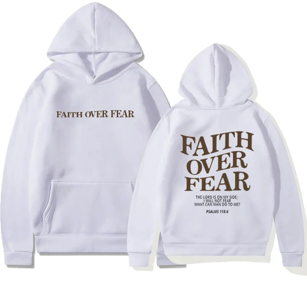 Women's Oversized Hoodie Featuring 'Faith Over Fear' Bible Verse