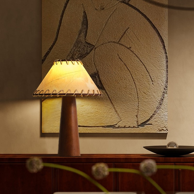 Calyra - Lampada da Tavolo LED in Legno Stile Wabi-Sabi Giapponese Rustico