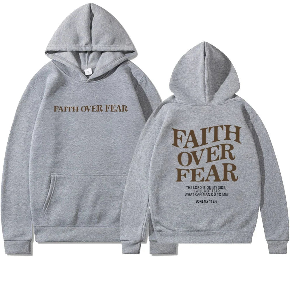 Women's Oversized Hoodie Featuring 'Faith Over Fear' Bible Verse