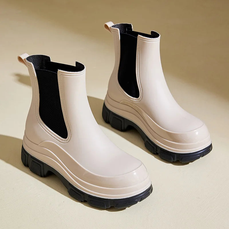 Women's Waterproof Chelsea Boots with Slip-Resistant Chunky Sole