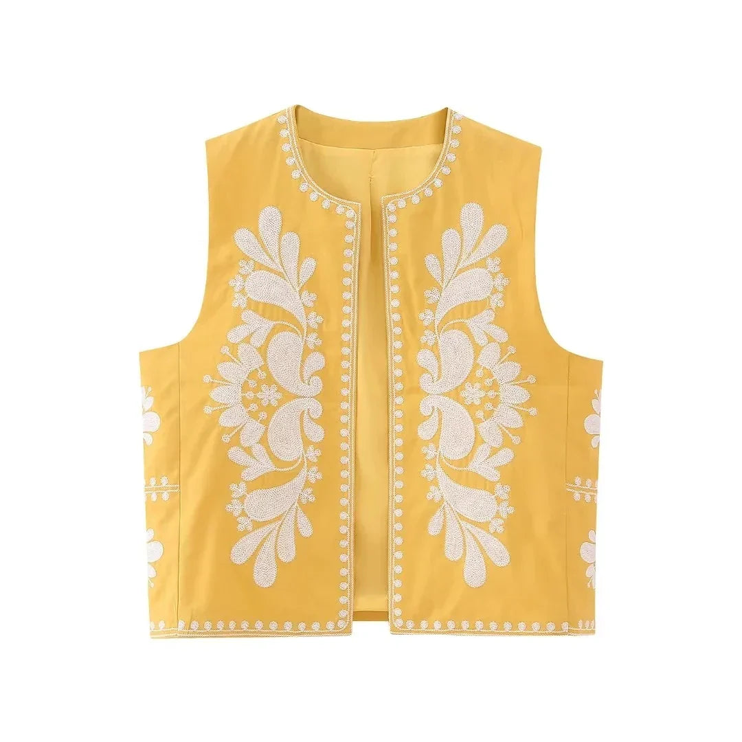 Women's Sleeveless Vest with Floral Embroidery