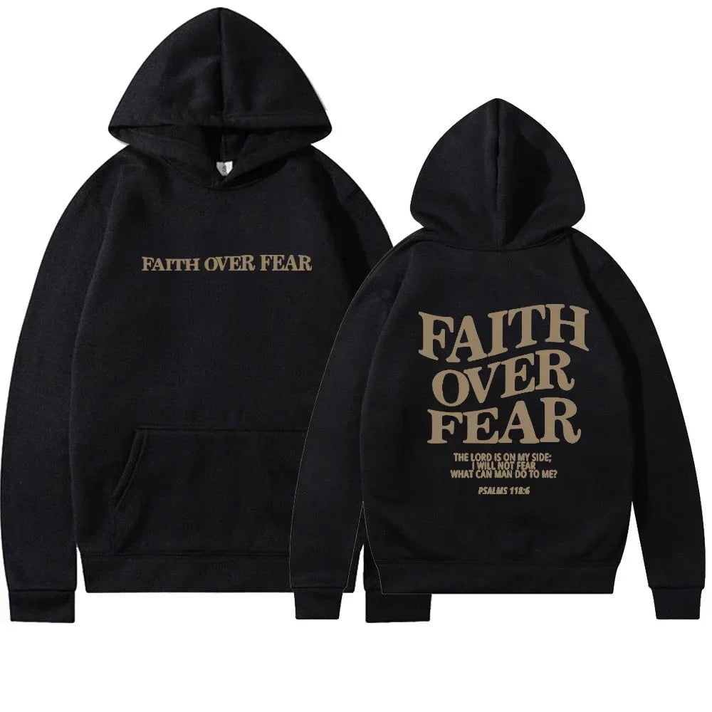 Women's Oversized Hoodie Featuring 'Faith Over Fear' Bible Verse