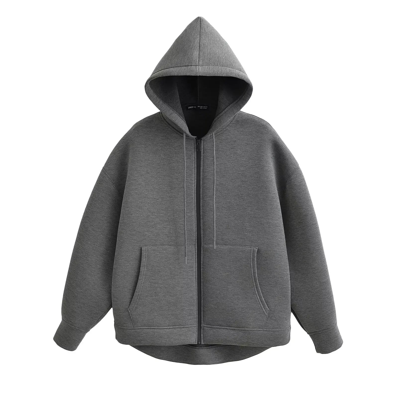 Women's Relaxed Zip-Up Hoodie with Drawstring Hood and Pockets
