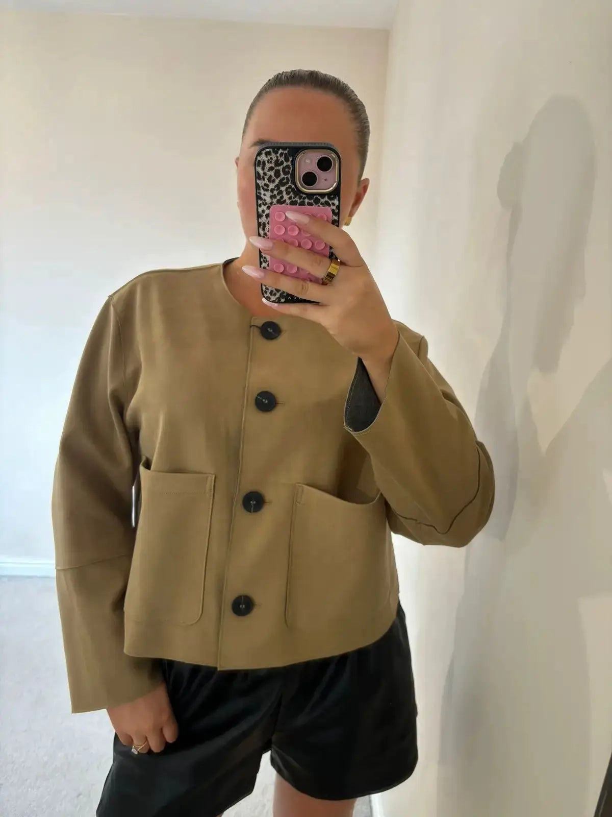 Simple Women's Varsity Bomber Jacket with Button-Up Design