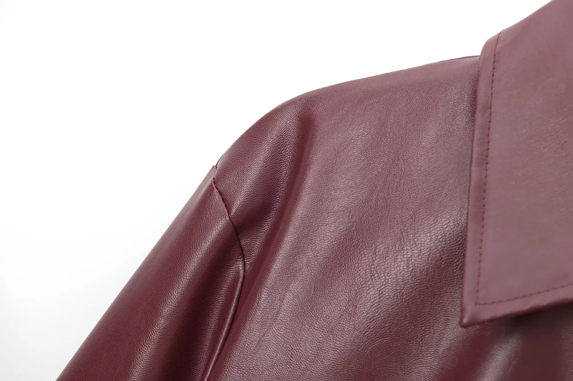 Women's Zipper-Front Leather Jacket with Classic Lapel Collar