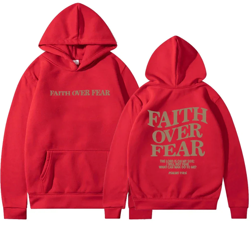 Women's Oversized Hoodie Featuring 'Faith Over Fear' Bible Verse