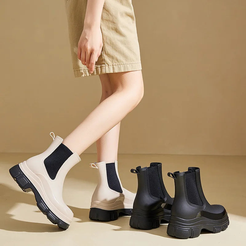 Women's Waterproof Chelsea Boots with Slip-Resistant Chunky Sole