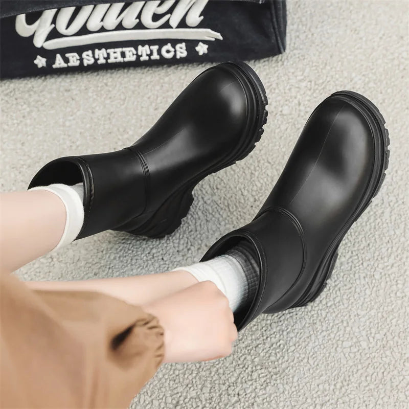 Waterproof Mid-Calf Boots for Women with Slip-Resistant Thick Sole