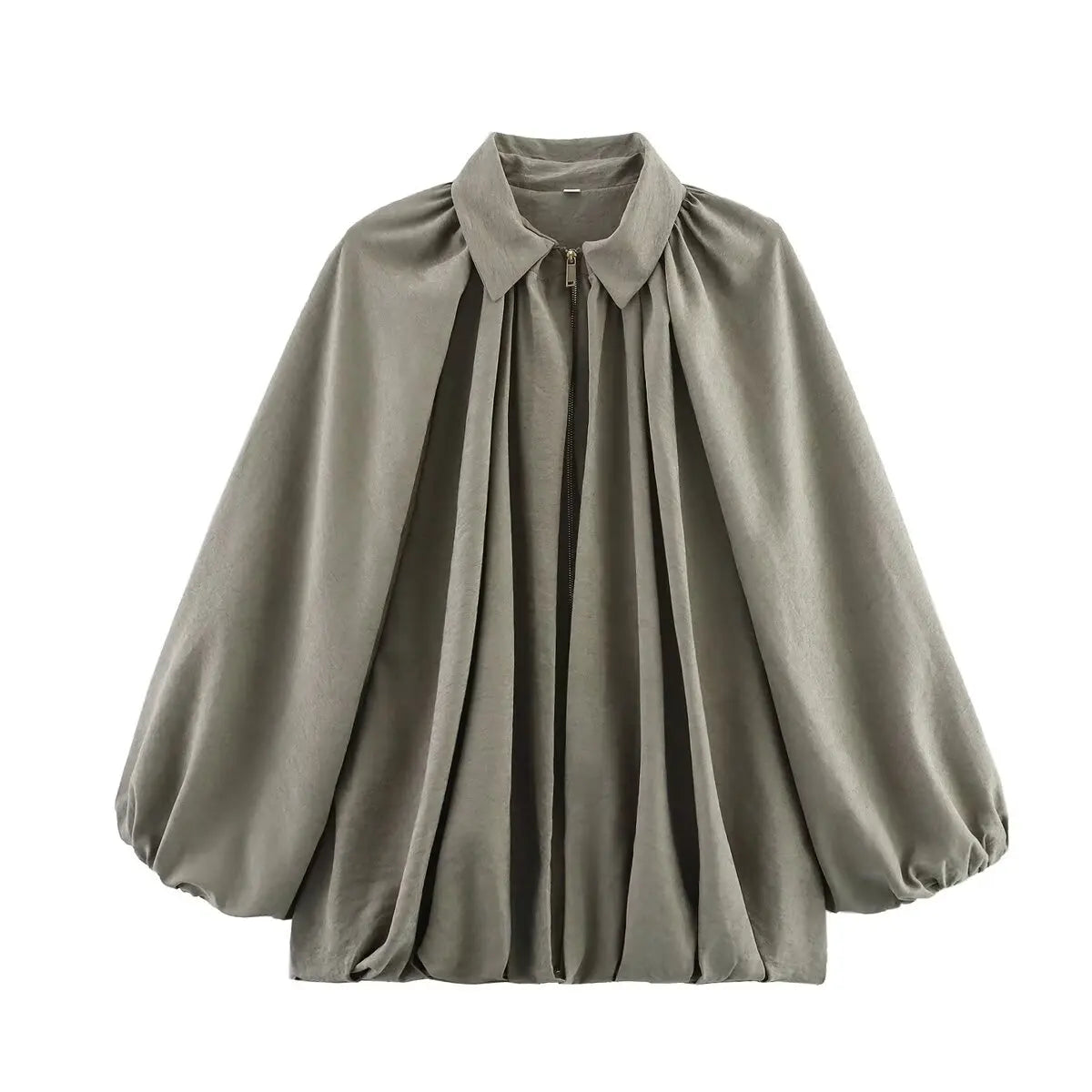 Women's Oversized Bomber Jacket featuring Long Puff Sleeves and Zipper Closure
