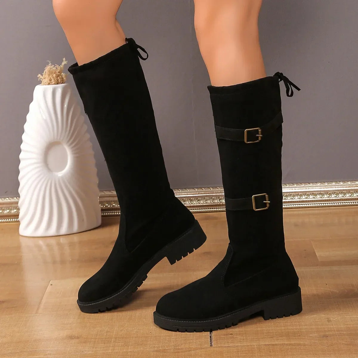 Black Knee-High Boots for Women with a Timeless Silhouette and Low Heels