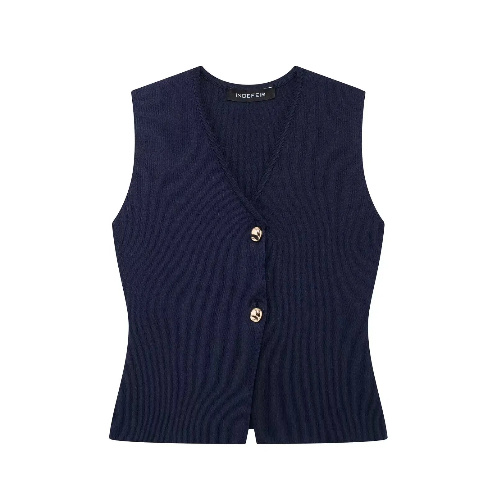 Button-Front Sleeveless Knitted Vest Top for Women