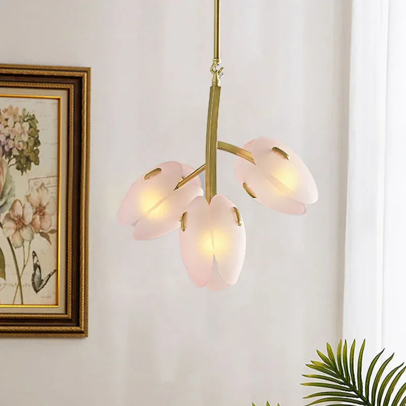 Calypso - Lampada da soffitto in vetro con tulipani rosa in stile scandinavo