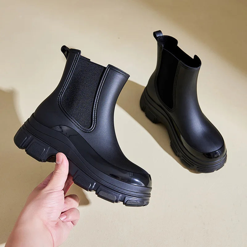 Women's Waterproof Chelsea Boots with Slip-Resistant Chunky Sole
