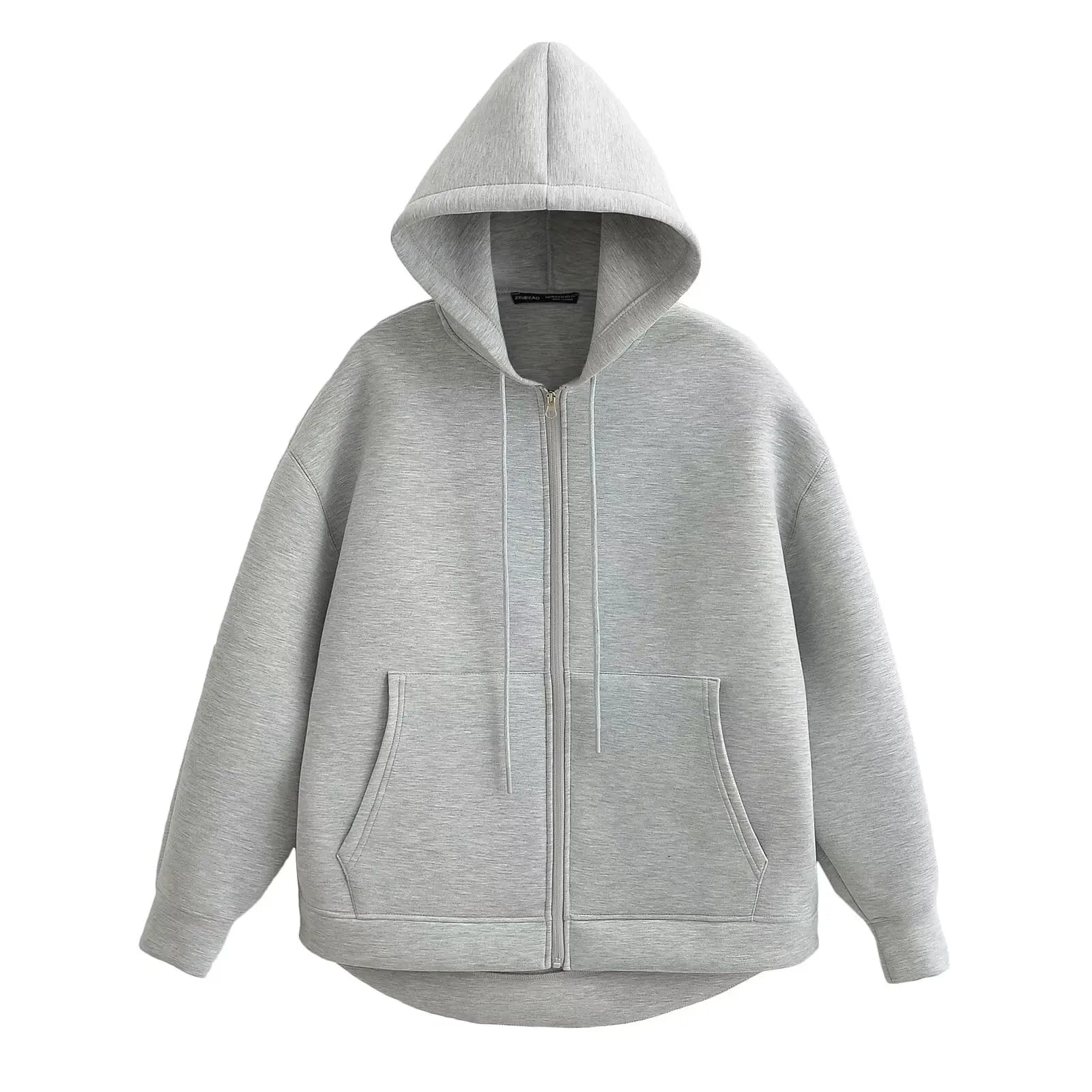 Women's Relaxed Zip-Up Hoodie with Drawstring Hood and Pockets